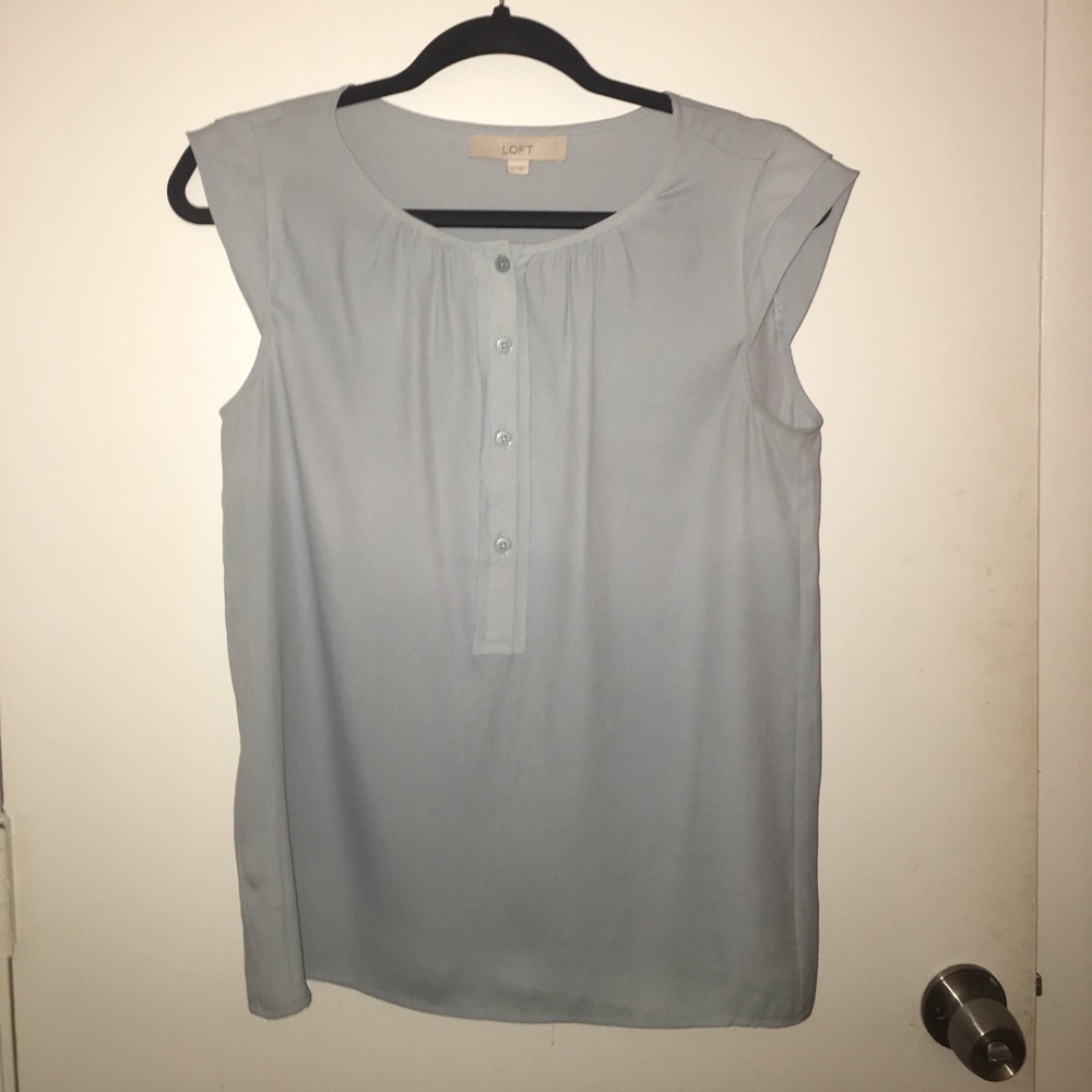 Light Blue Capsleeve Button-up Blouse